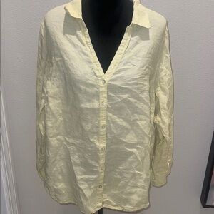 Sigurd Olsen linen Light Yellow Button-Up Shirt high low